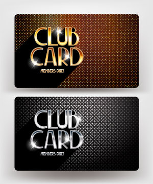 Club gold and silver cards with textured metallic background. Vector illustration