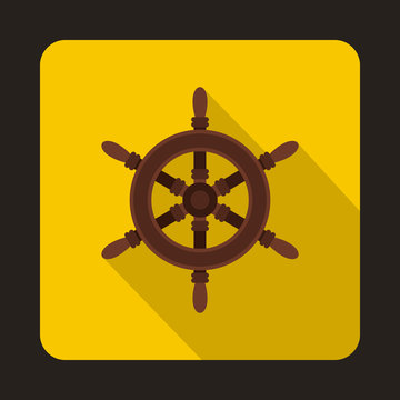 Ship steering wheel icon in flat style isolated with long shadow