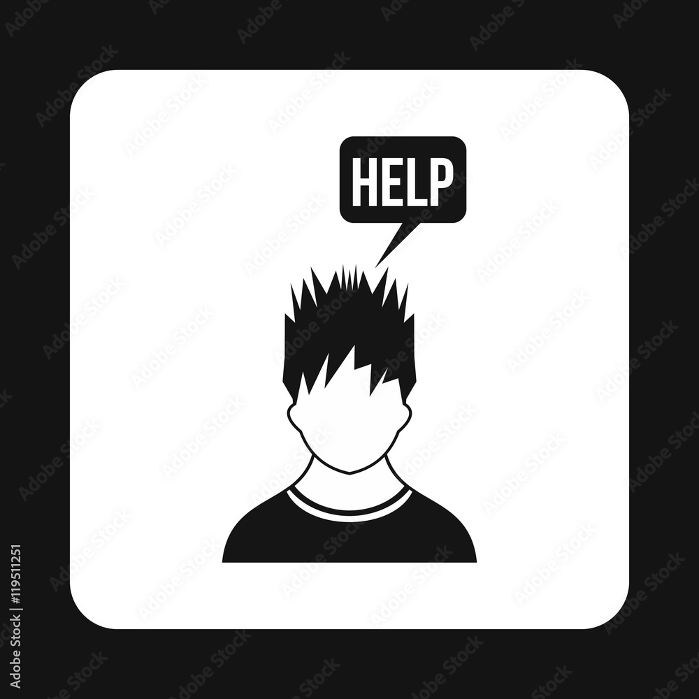 Poster man needs help icon in simple style isolated on white background