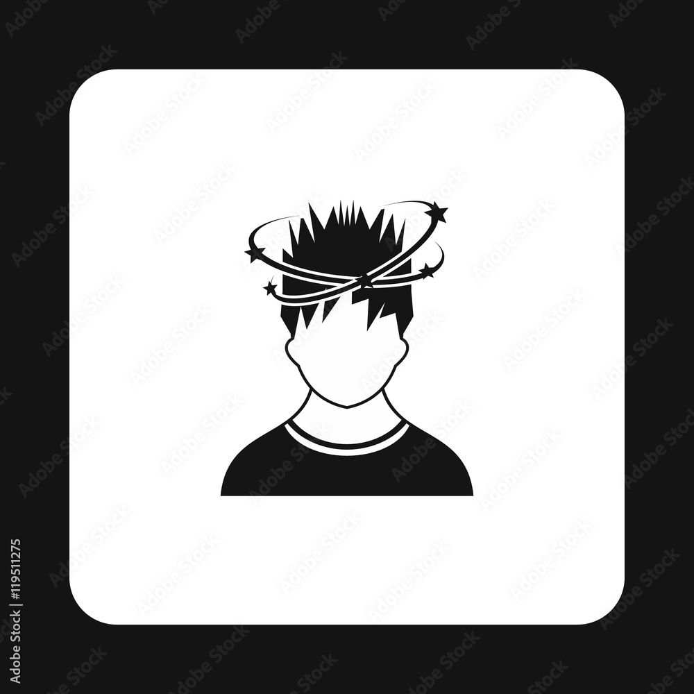 Poster man with dizziness icon in simple style isolated on white background