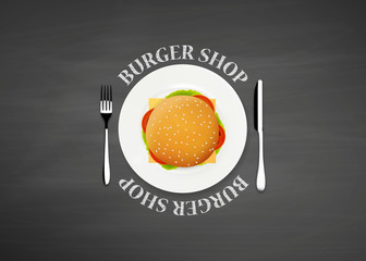 Top view illustration of burger. Burger Shop concept.

