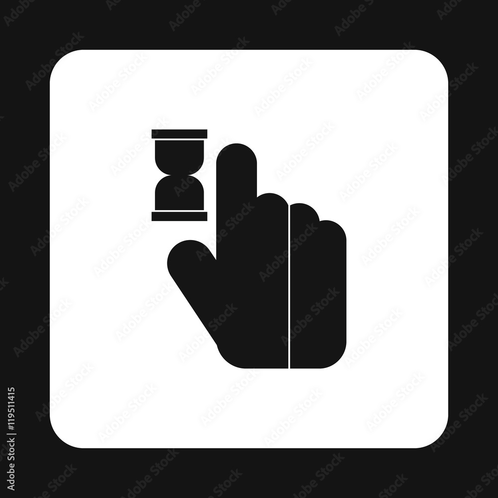 Poster cursor hand in anticipation icon in simple style isolated on white background. computer and internet