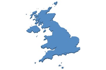 3D map of the United Kingdom on a plain background