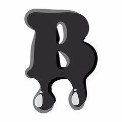 B letter isolated on white background. Black liquid oil B letter vector illustration