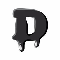 D letter isolated on white background. Black liquid oil D letter vector illustration