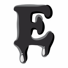 E letter isolated on white background. Black liquid oil E letter vector illustration