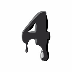 Number four 4 isolated on white background. Black liquid oil four 4 number vector illustration