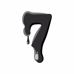 Number seven 7 isolated on white background. Black liquid oil seven 7 number vector illustration