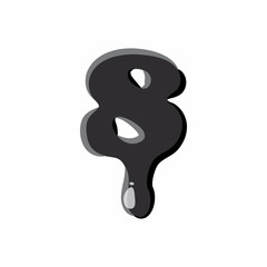 Number eight 8 isolated on white background. Black liquid oil eight 8 number vector illustration