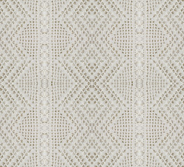 White organic cotton crochet lace background, Seamless Collage with mirror reflection