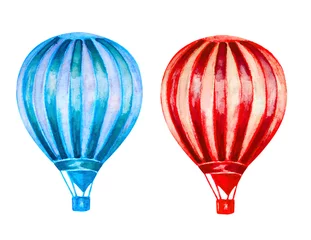 Foto op Aluminium Aquarel luchtballonnen Aquarel hete lucht ballonnen geïsoleerd op wit