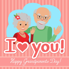 Vector illustration. Happy grandparents day. Couple in cloud