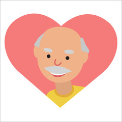 Vector drawing of icon elderly man in the heart