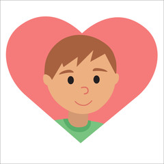 Vector drawing of icon young man in the heart