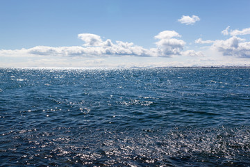 Lake Sevan in windy sunny day