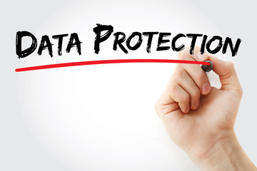 Hand writing Data protection with marker, concept background