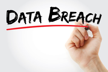 Hand writing Data Breach with marker, concept background