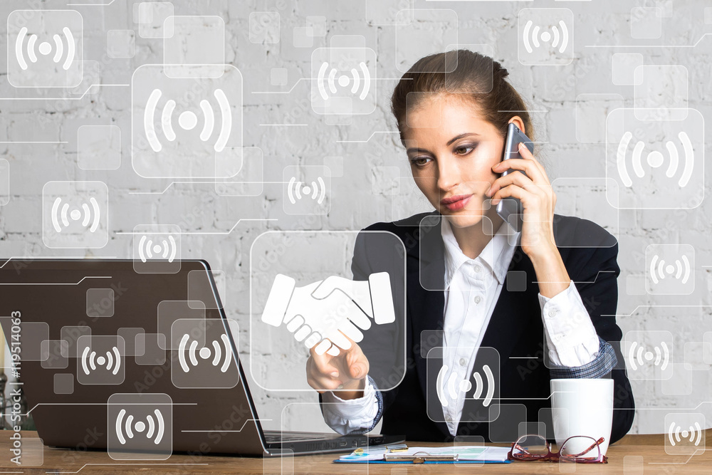 Poster social network business wifi button security lock web