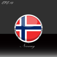 Norway flag isolated on black background. Norway flag button in silver chrome ring. Norway sport competition participant. Web button, language sign, print graphic element Clip art illustration icon