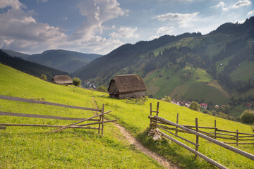 Summer landscape above the village in Moeciu de Sus - Bran, Romania