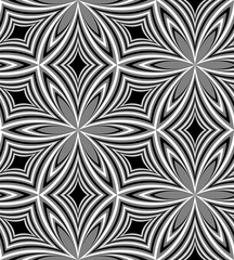 Seamless Monochrome Pattern Of Curved Diamonds. Geometric Abstract Background. Suitable for textile, fabric, packaging and web design. Vector Illustration.