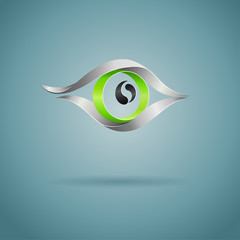 Abstract green eye on dark background. Vector creative concept.