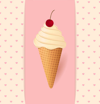 Vintage vector card with cherry ice cream.