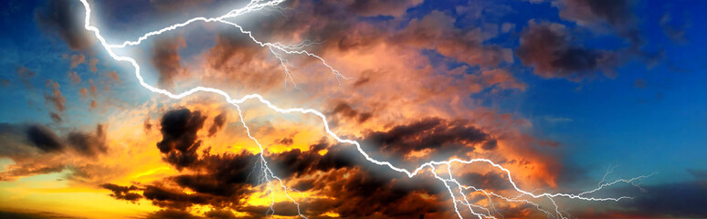 Night cityscape with strong lightning