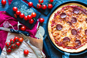 Tasty Hand Made Tomatoes and Pepperoni Pizza