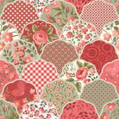 seamless floral patchwork pattern with red roses