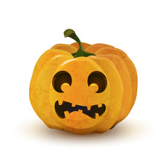 Halloween pumpkin with frightened face isolated on white