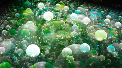 Molecule under microscope. Glade bubbles. 3D surreal illustration. Sacred geometry. Mysterious psychedelic relaxation pattern. Fractal abstract texture. Digital artwork graphic astrology magic