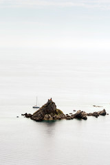 Aerial view islands in blue sea with copy space