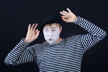 Mime in a beret and striped t-shirt