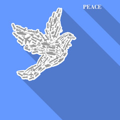 The poster for the day of peace. No war. Dove symbol of peace covered arms. Vector Image.