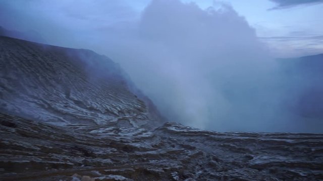Panorama of active smoking volcano Ijen, East Java, Indonesia.