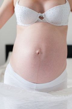 Stomach of pregnant woman closeup