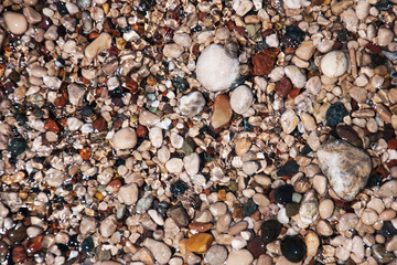 stones on beach and sea water