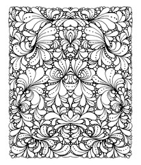 Coloring book page design with pattern. Symmetric ethnic ornament.