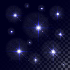 Set of Vector glowing light effect stars bursts on transparent background. . Abstract colorful wallpaper.