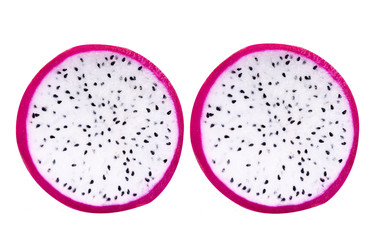 Dragon fruit slices on white background