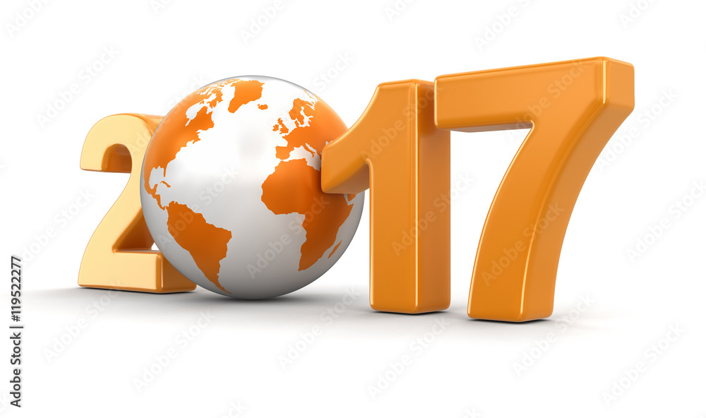 Aufkleber globe with 2017. image with clipping path.