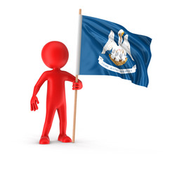 Man and flag of the US state of Louisiana. Image with clipping path