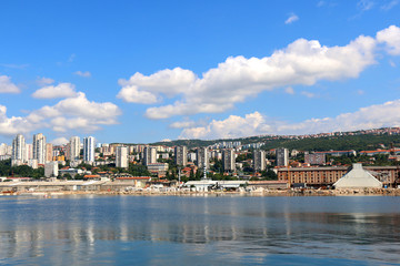 Fototapeta na wymiar Waterfront in Rijeka, Croatia. Rijeka is selected as the European Capital of Culture for 2020.