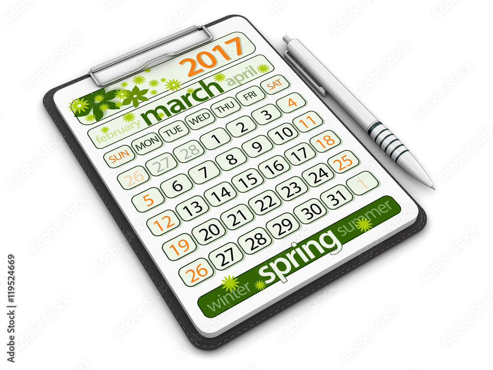 Poster clipboard with march 2017. image with clipping path