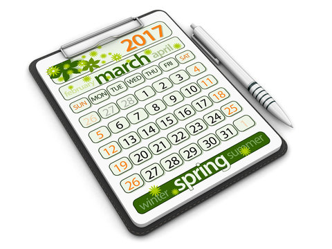 Clipboard with march 2017. Image with clipping path