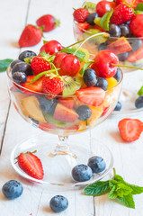 Fruit salad with cherries and blueberrie