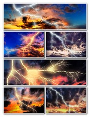 Night cityscape with strong lightning collage