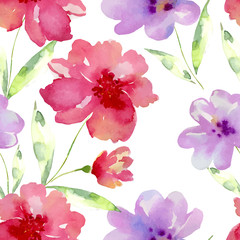 Seamless watercolor pattern with flowers - 119526022