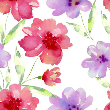 Seamless watercolor pattern with flowers